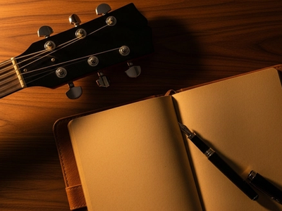 Editorial guitar and notebook flat-lay