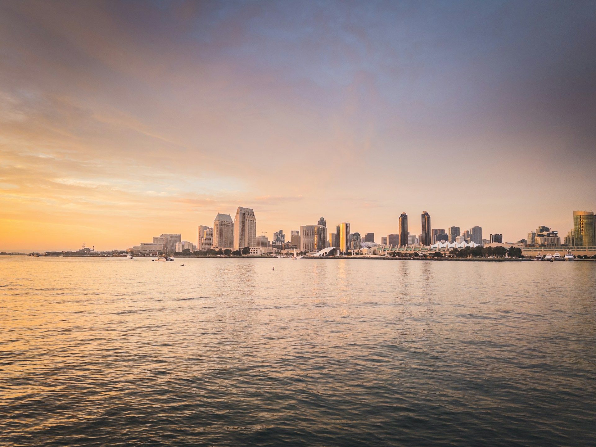 Downtown San Diego skyline across the bay at sunset — content marketing in San Diego