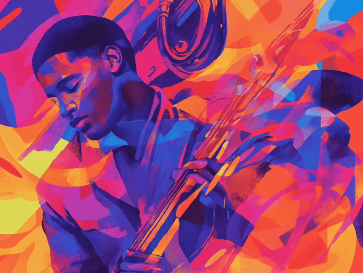 Colorful abstract jazz musician with saxophone