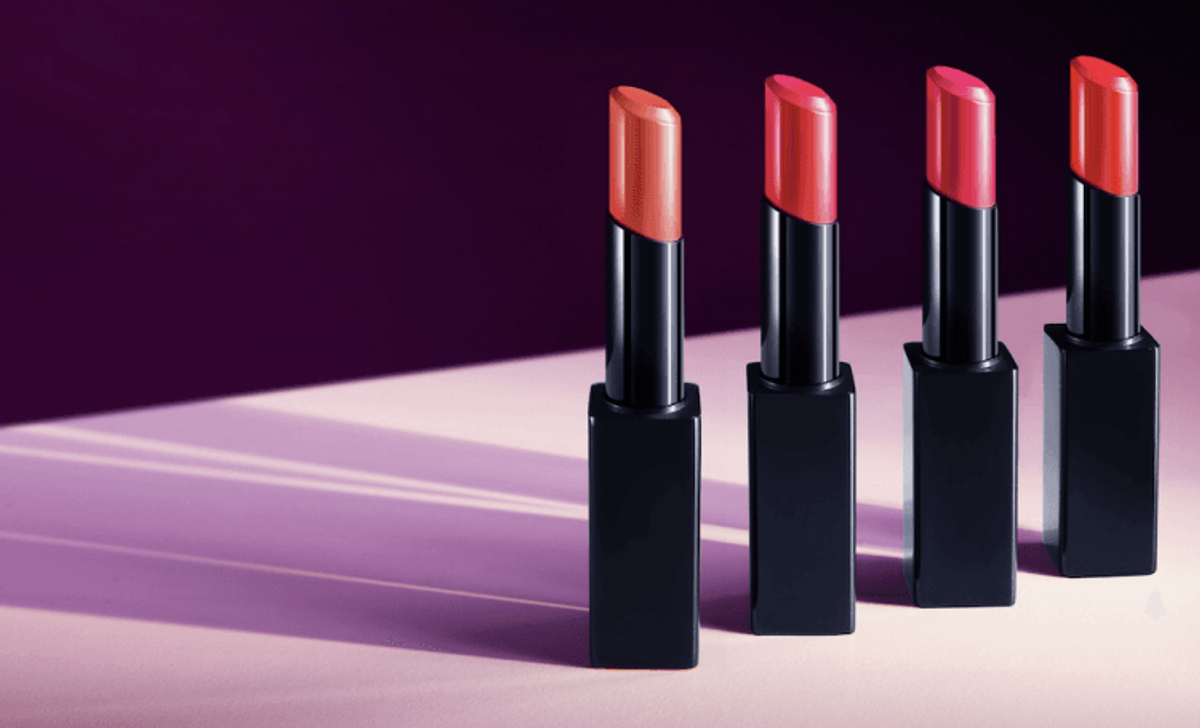 Four vibrant lipstick shades on display