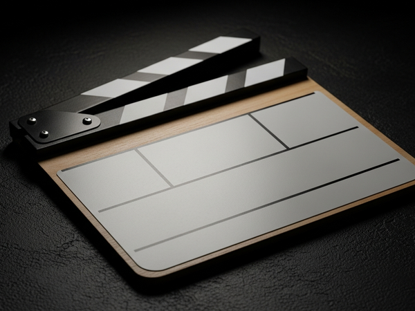 Entertainment marketing services - film clapboard with dramatic cinema lighting