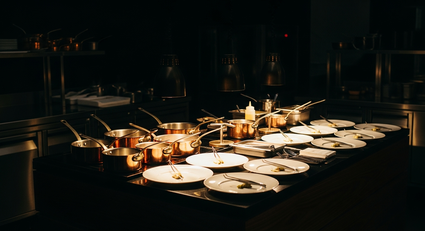 Upscale culinary event setup with elegant chef station