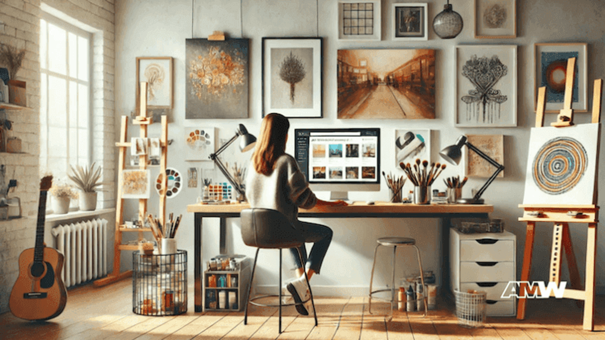Artist working in a creative home studio.