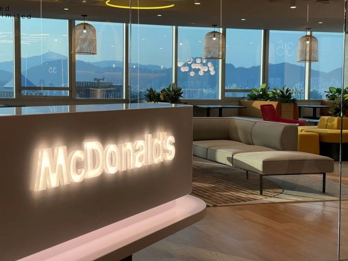McDonald's office lobby with mountain view.