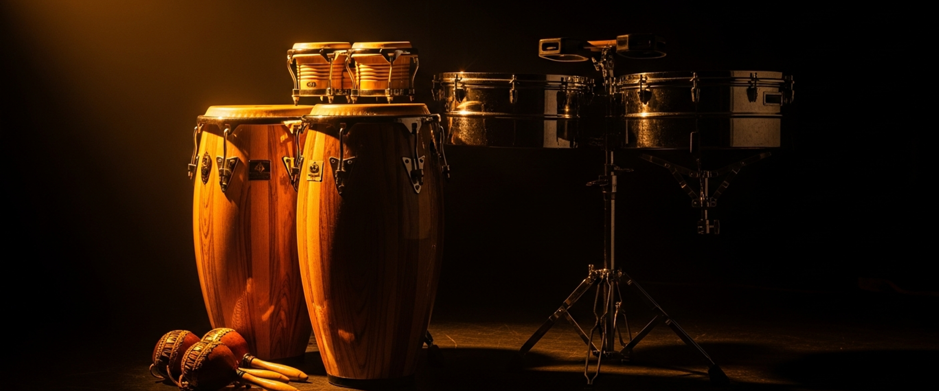 Latin music promotion with percussion and vibrant instruments