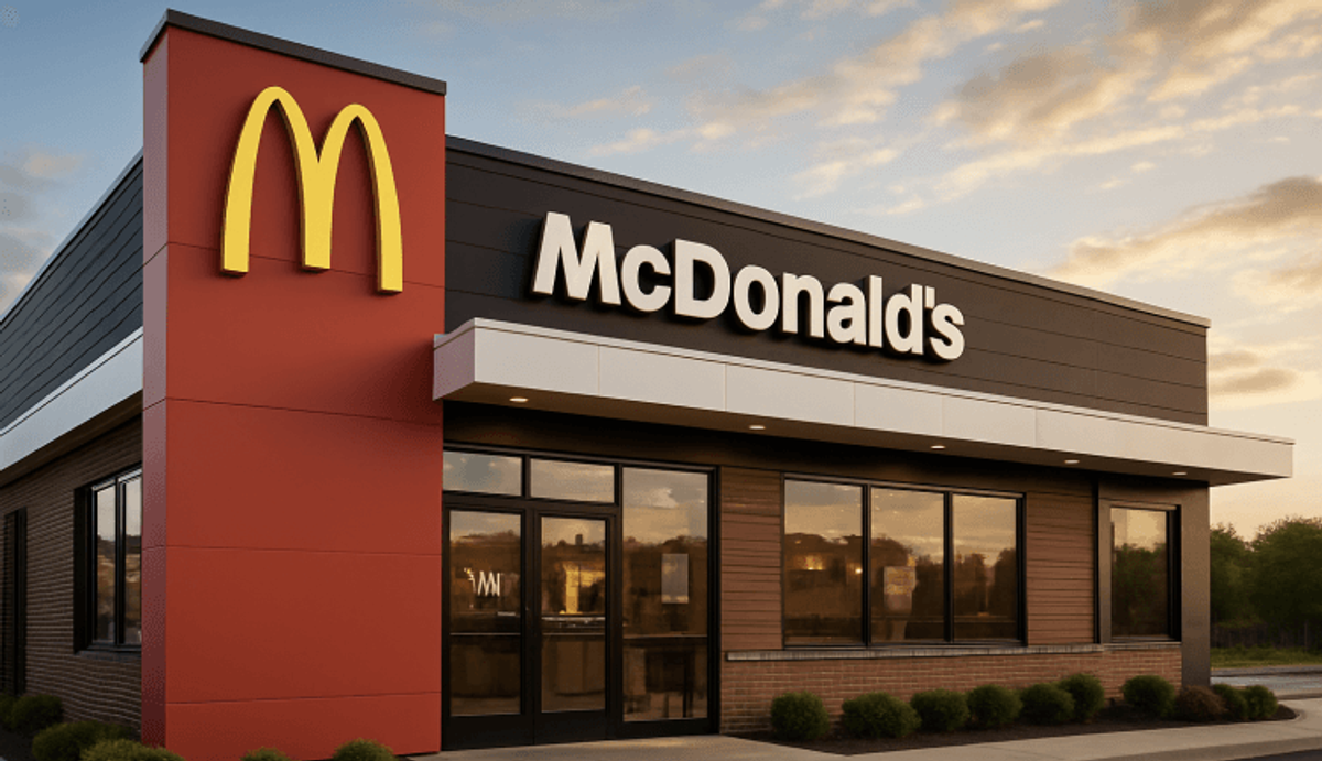 Exterior view of fast-food restaurant building