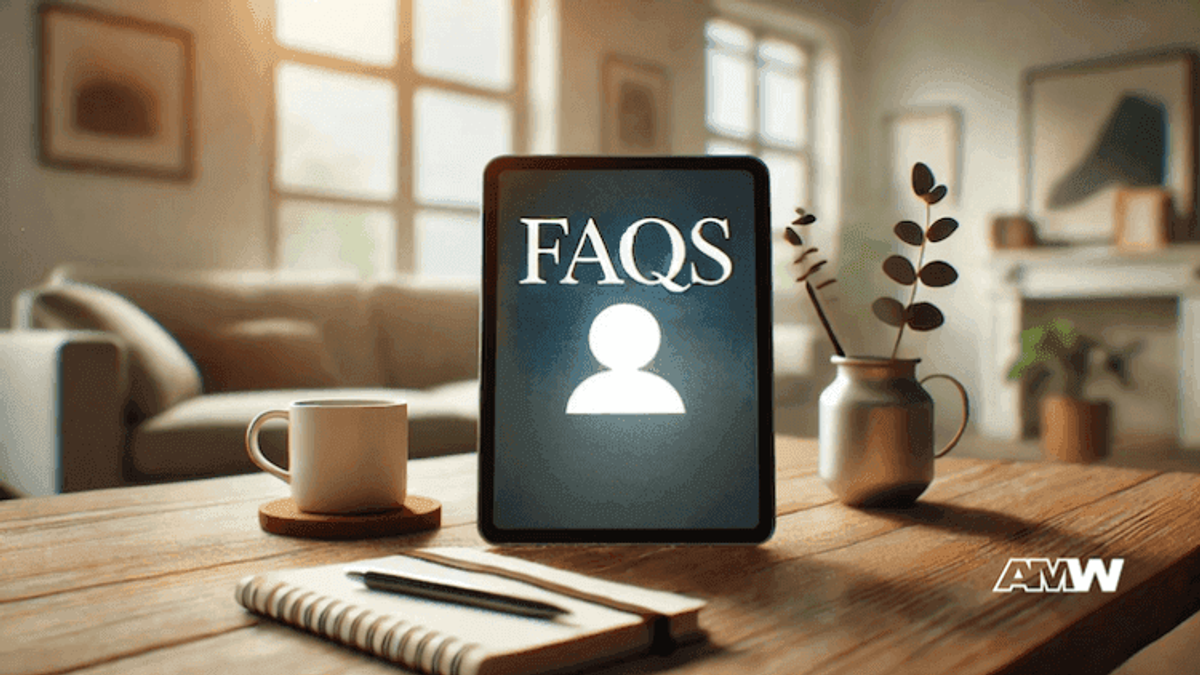 Tablet displaying FAQs on wooden table