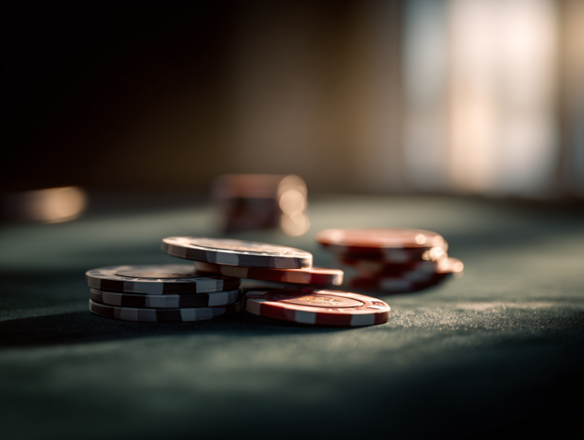 Poker chips stacked on green felt table