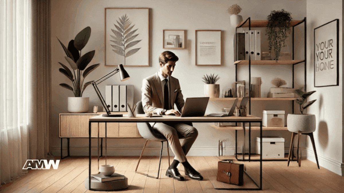 Man working at laptop in stylish home office