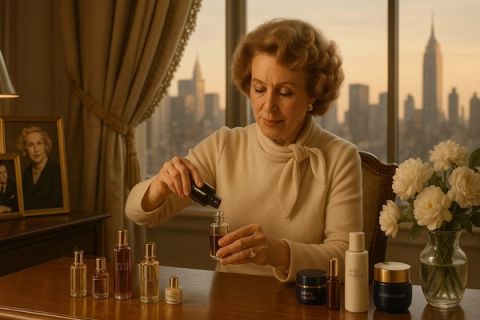 Professional concept illustration for the estée lauder story: how a skincare pioneer built a global beauty empire