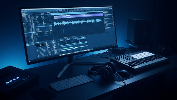 Pop music promotion with modern recording studio and hit-making equipment