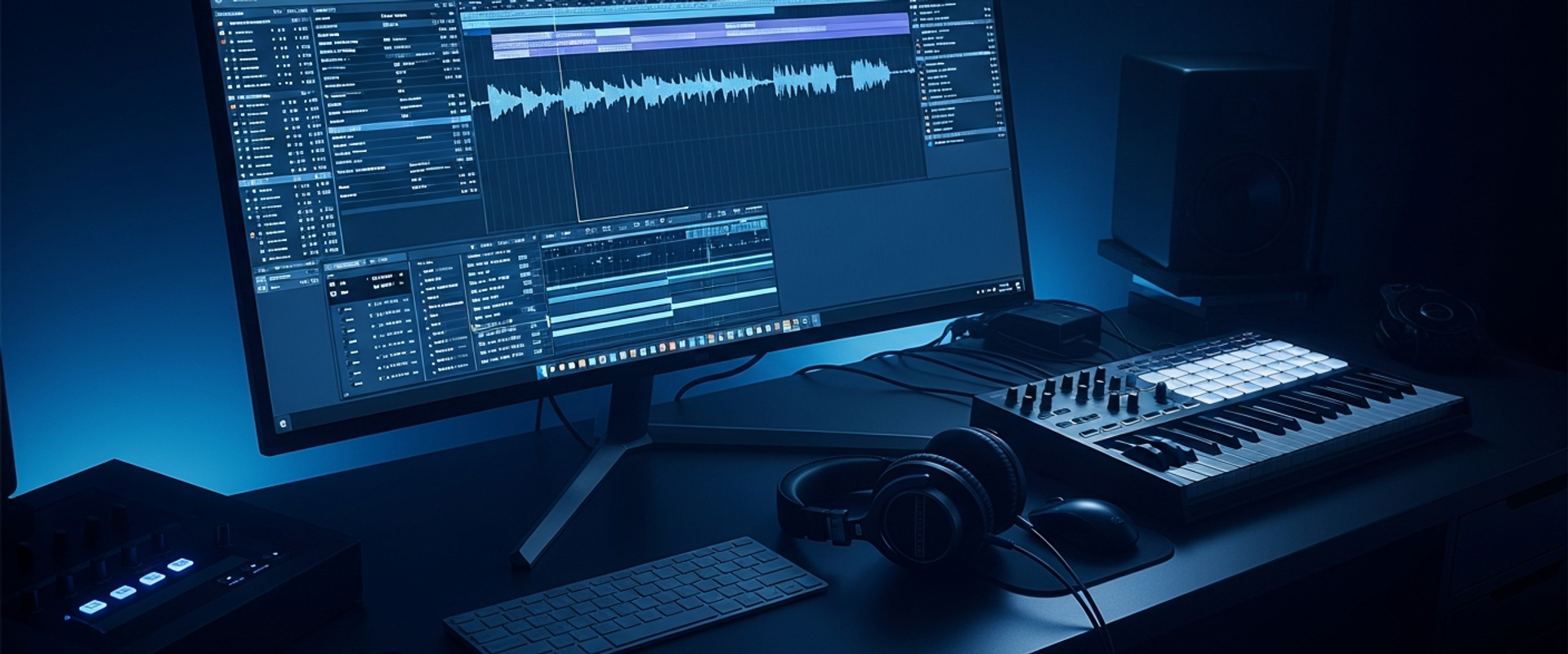 Pop music promotion with modern recording studio and hit-making equipment