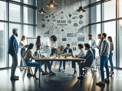 Marketing team discussing optimizing your brand strategy for competitive edge