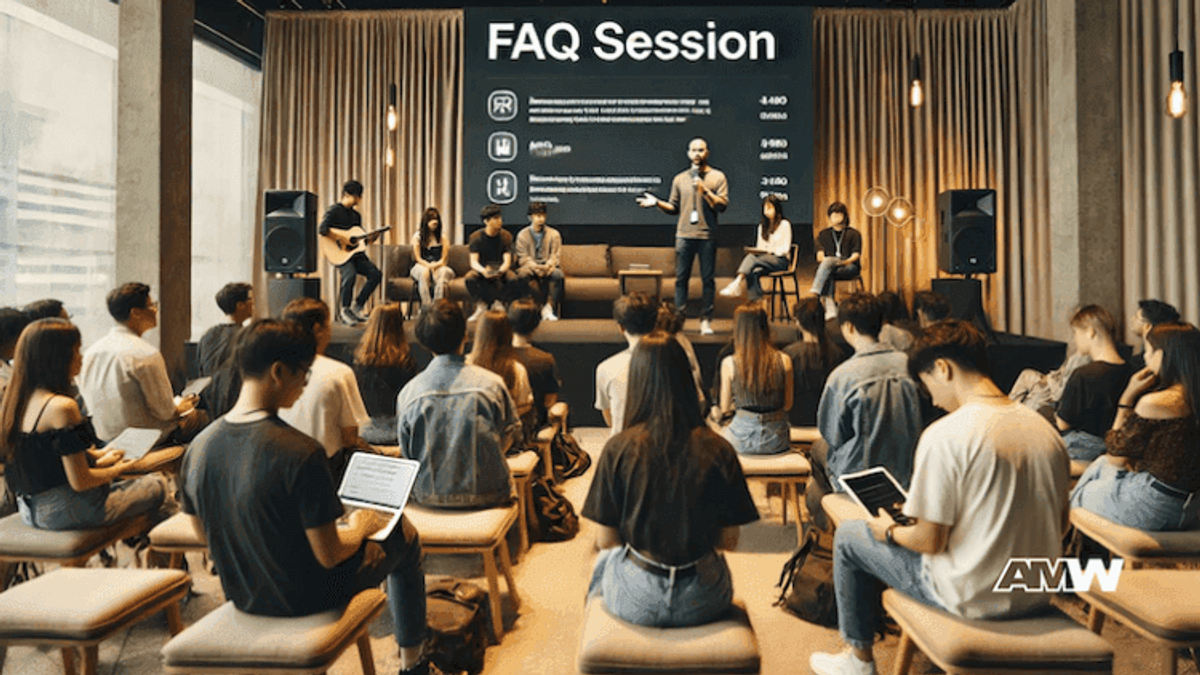 Audience attending FAQ session with panelists and presenter.