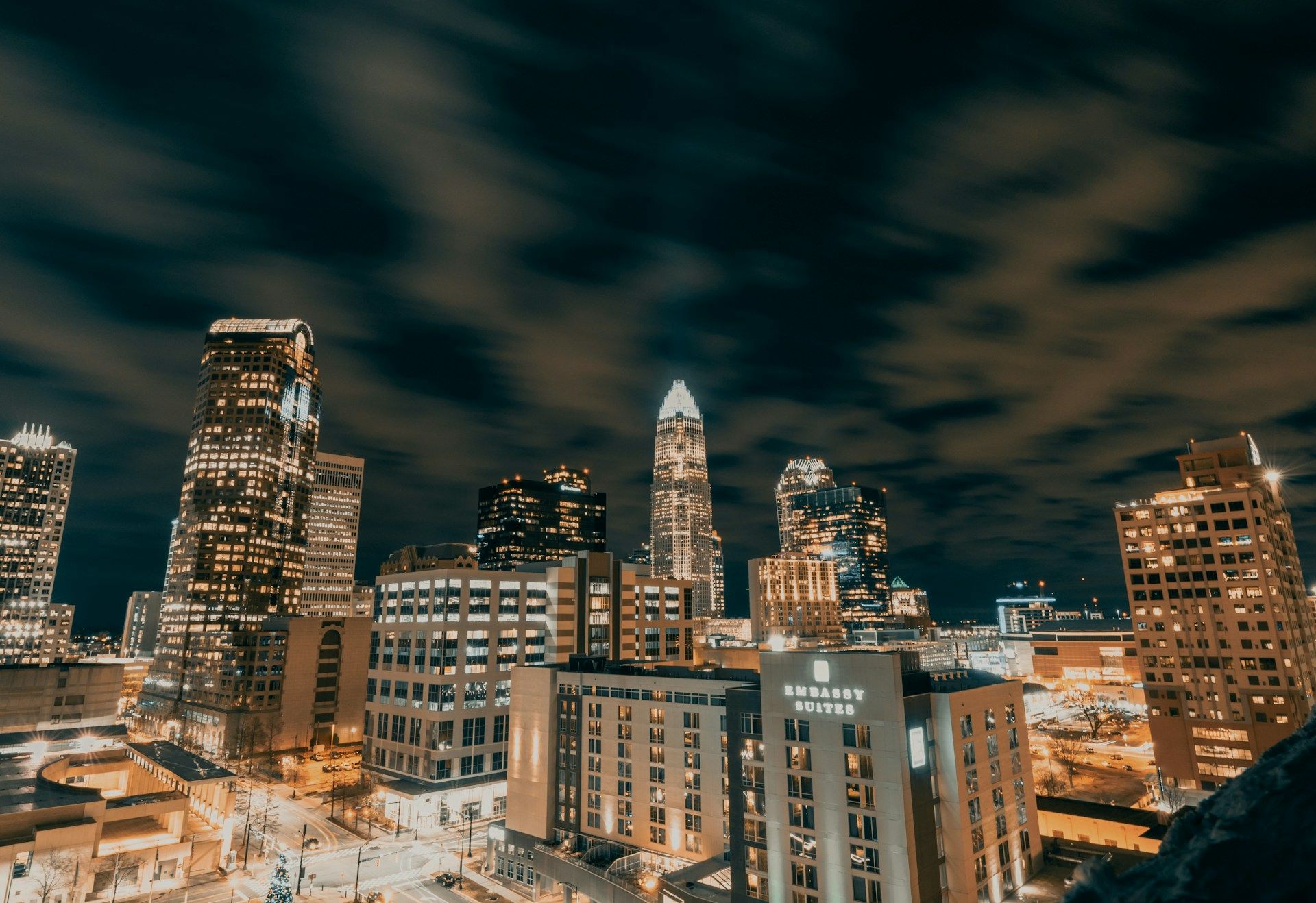 Uptown Charlotte skyline at night — marketing services in Charlotte
