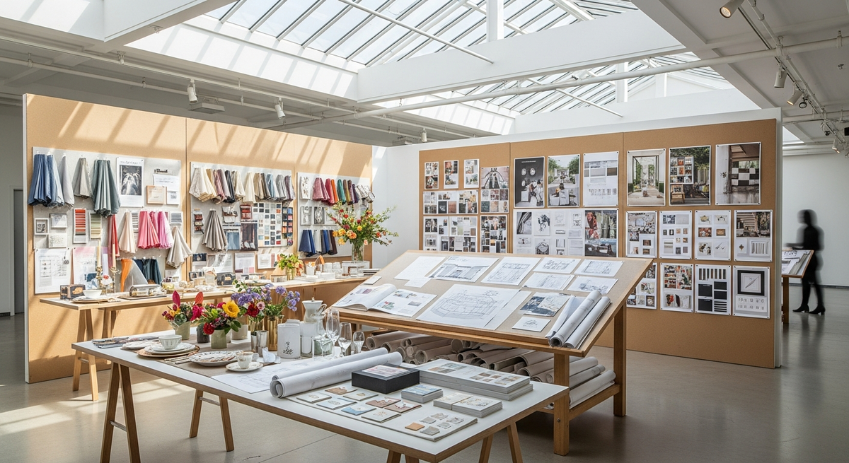 Sophisticated event planning studio with inspiration boards and design samples