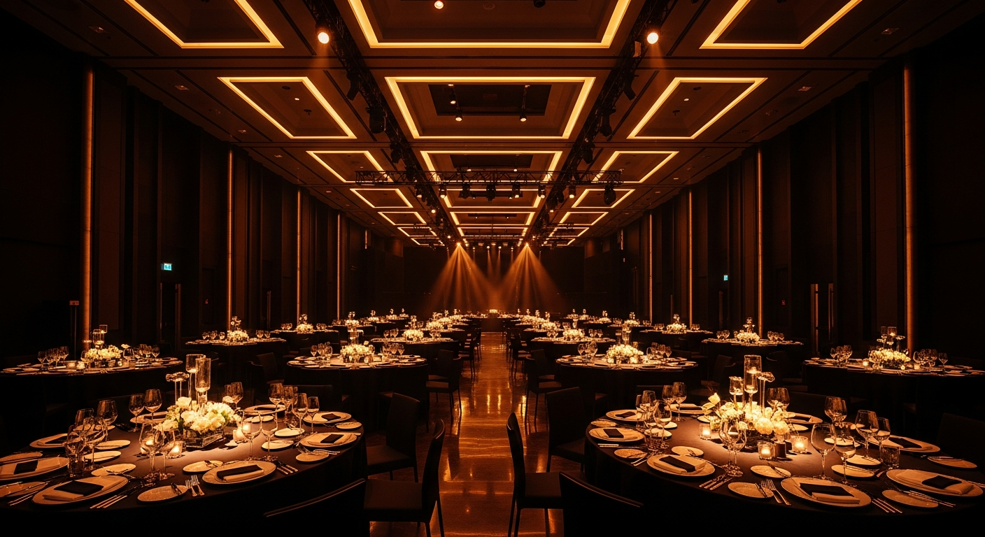 Luxury corporate event venue with dramatic lighting - corporate events statistics