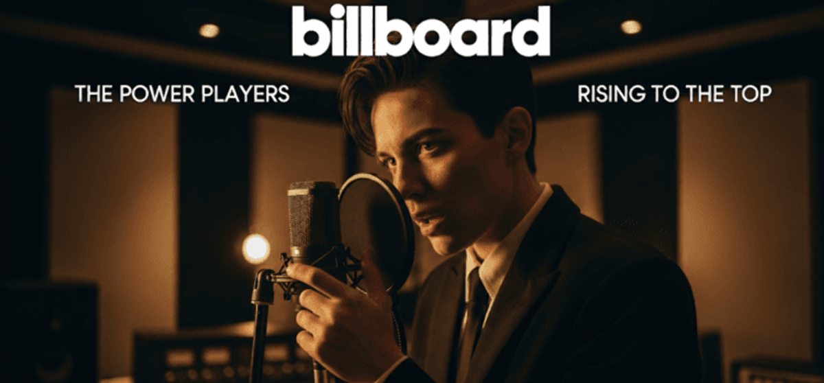Singer recording in studio for Billboard's Power Players.