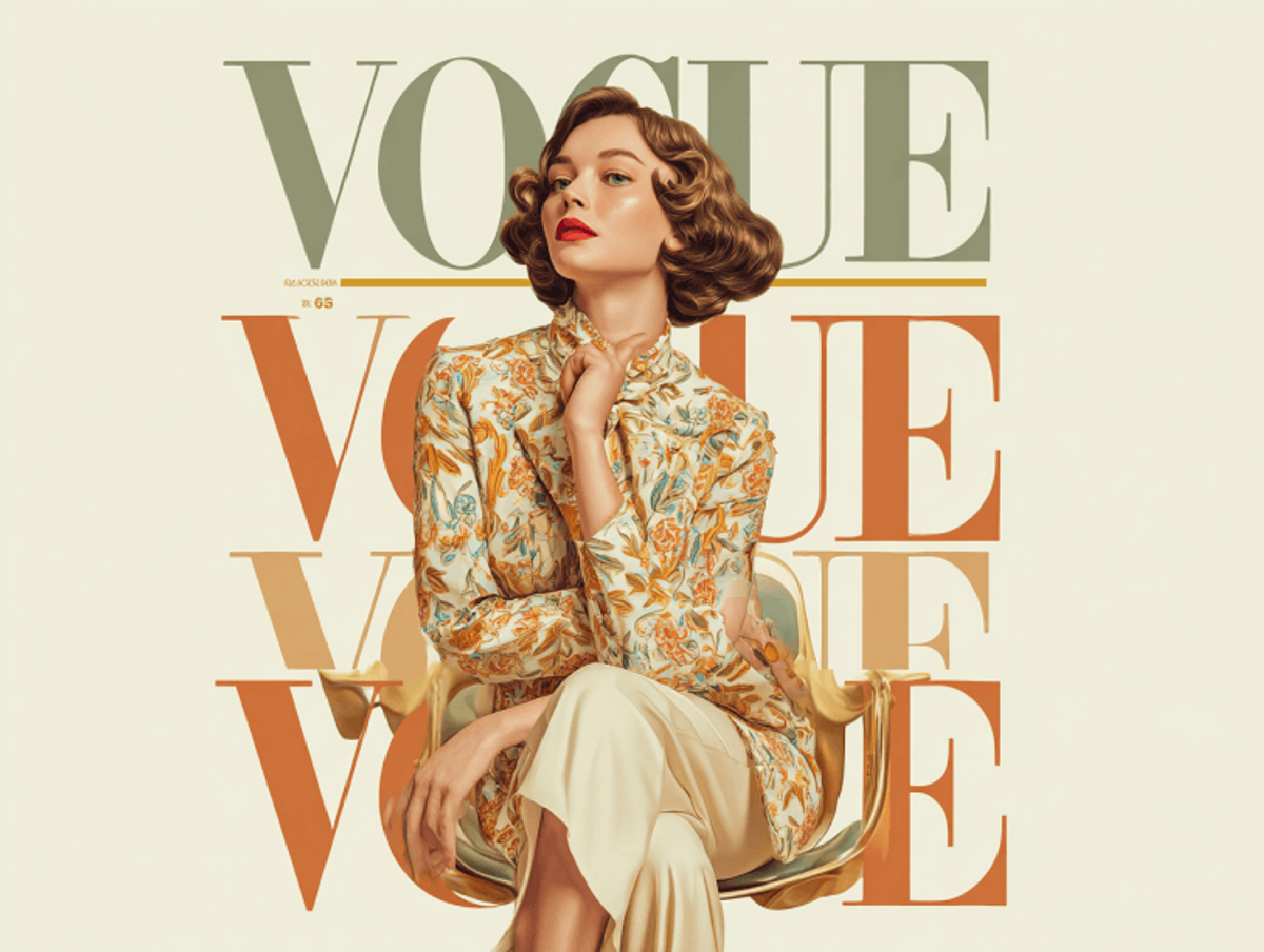 Vintage styled woman on Vogue magazine cover.