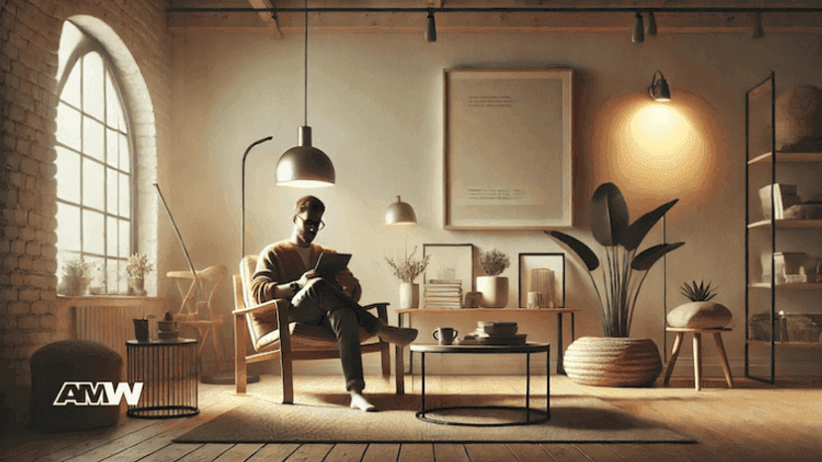 Cozy living room with person reading