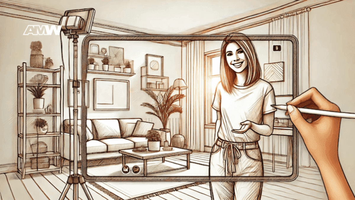 Sketch of woman in living room