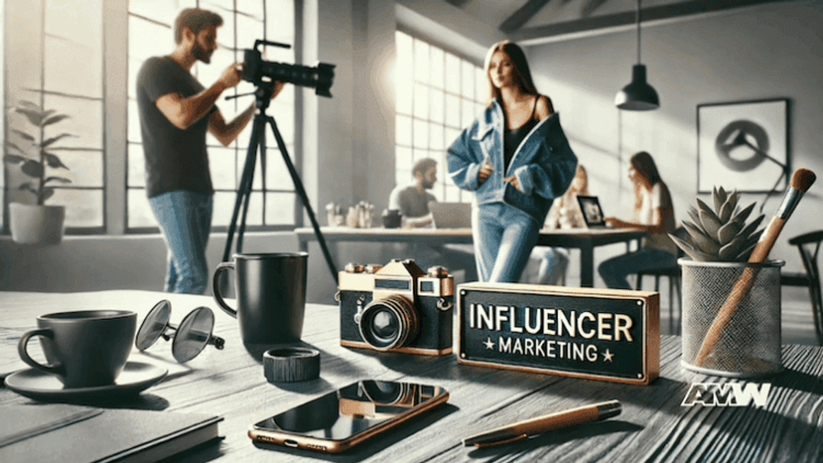 Office with influencer marketing equipment.