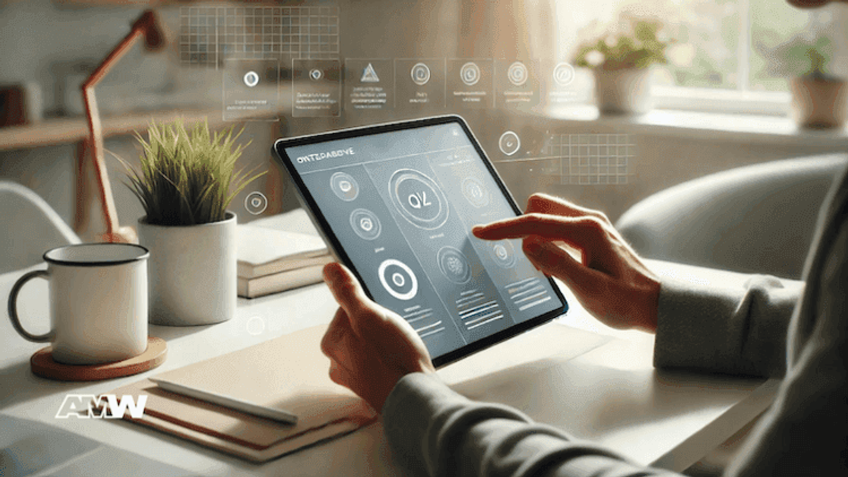 Person using tablet in modern workspace