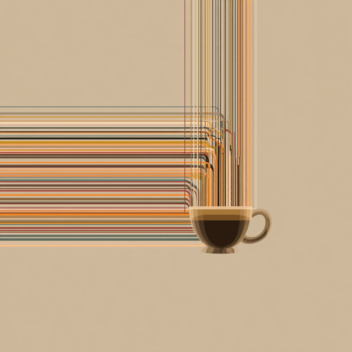 Abstract cup with colorful lines on beige background.