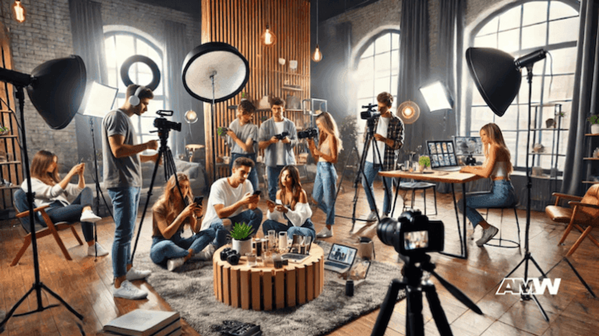 Production team working in a studio.