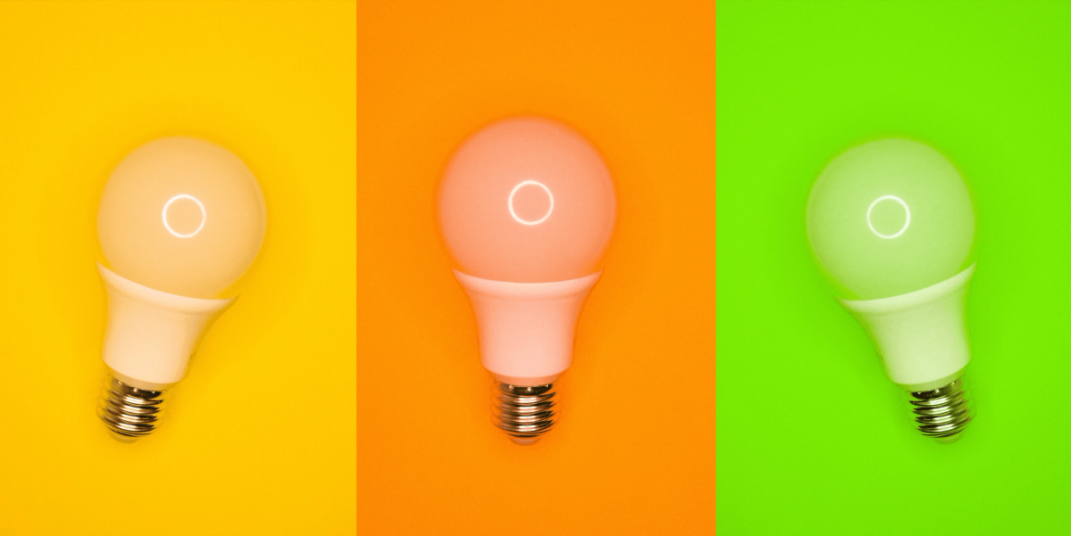Lightbulbs, colours.