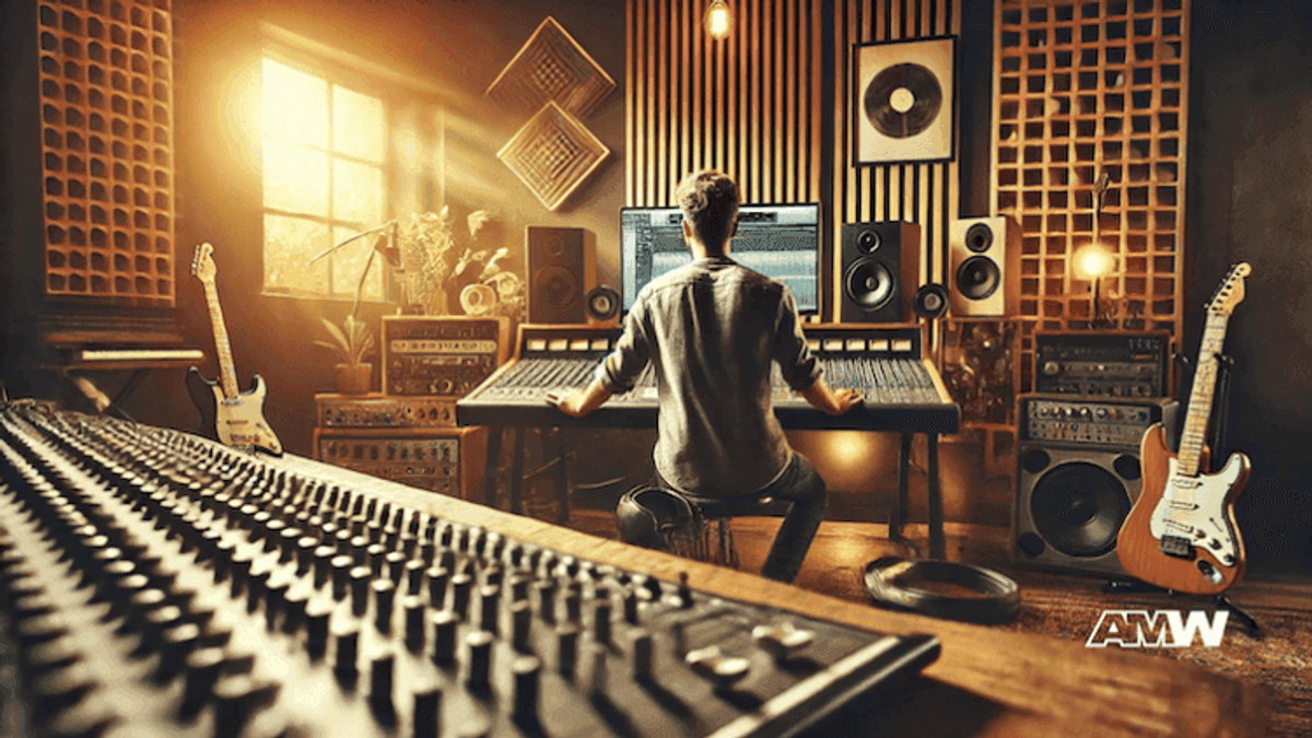 Person producing music in a professional studio