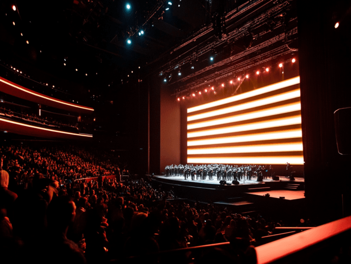 Large concert in a packed indoor arena