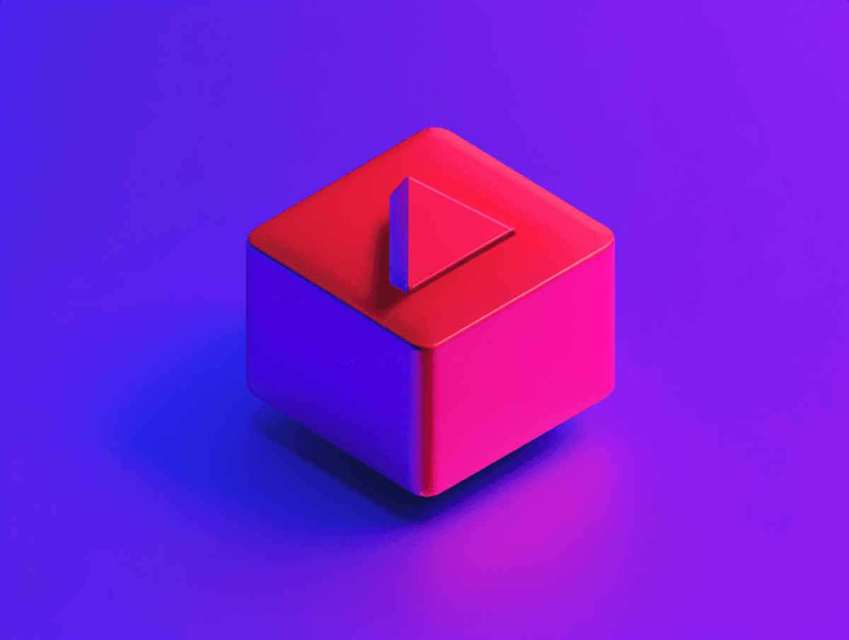 Red play button icon on blue background