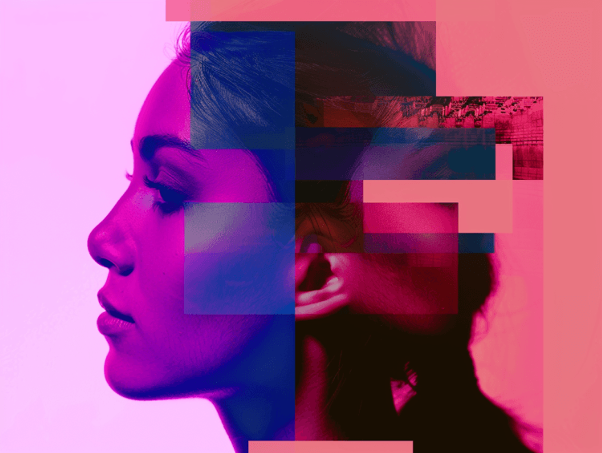 Abstract profile of woman with glitch effect