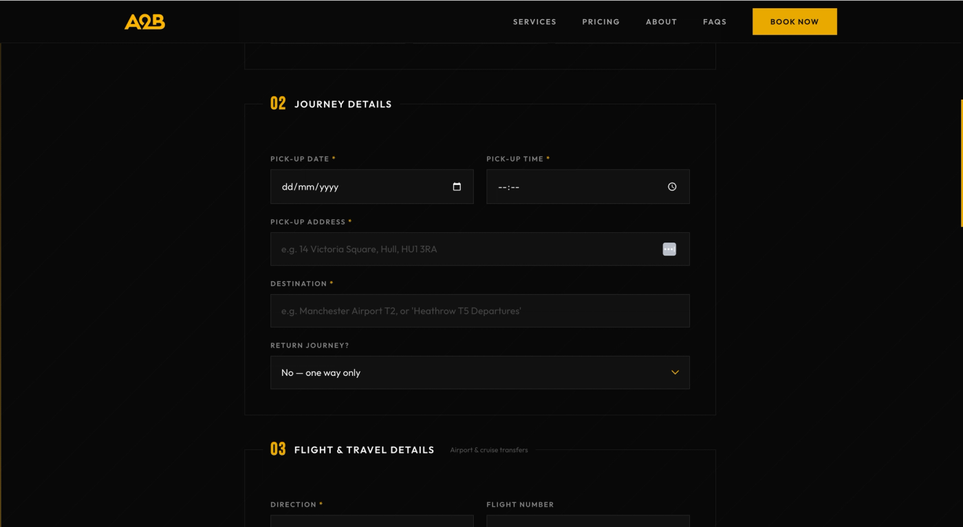 Screenshot — Booking form