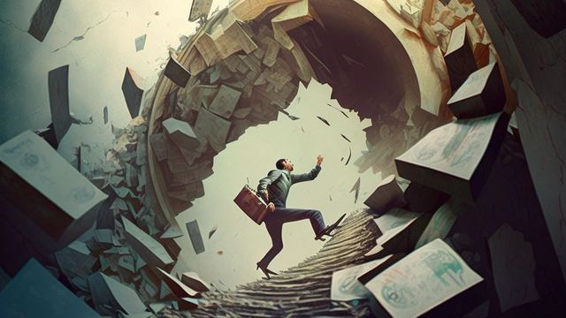 Man climbing an endless staircase