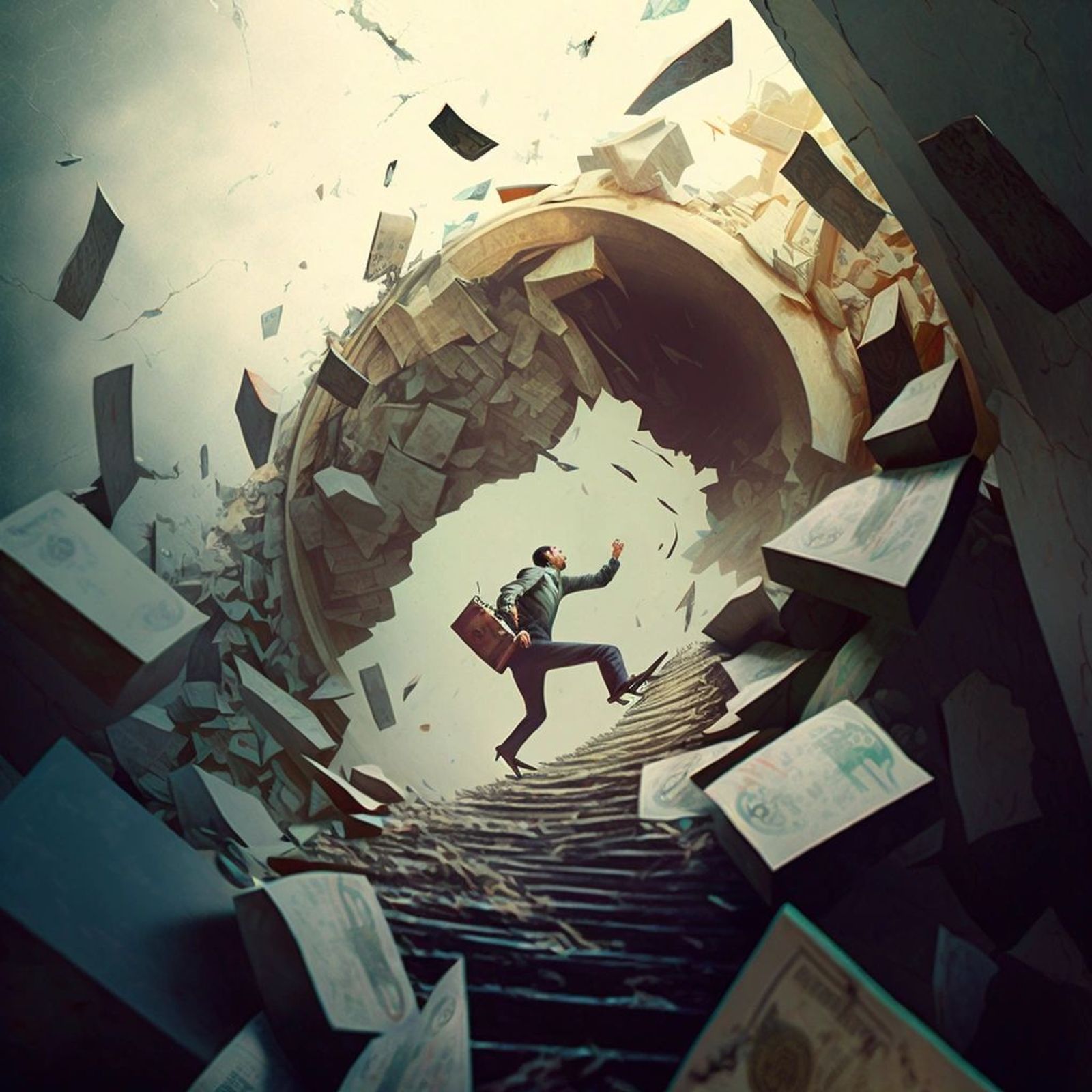 Man climbing an endless staircase