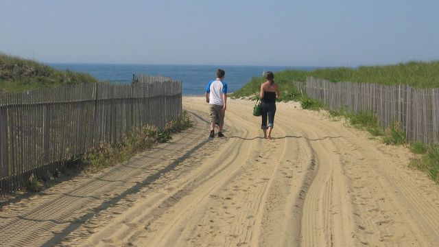 Couple walking on the beach