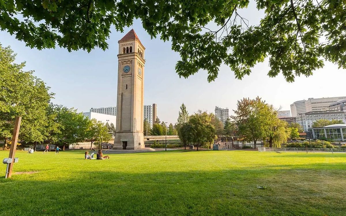 Spokane Riverfront Park and Clock Tower on a clear day