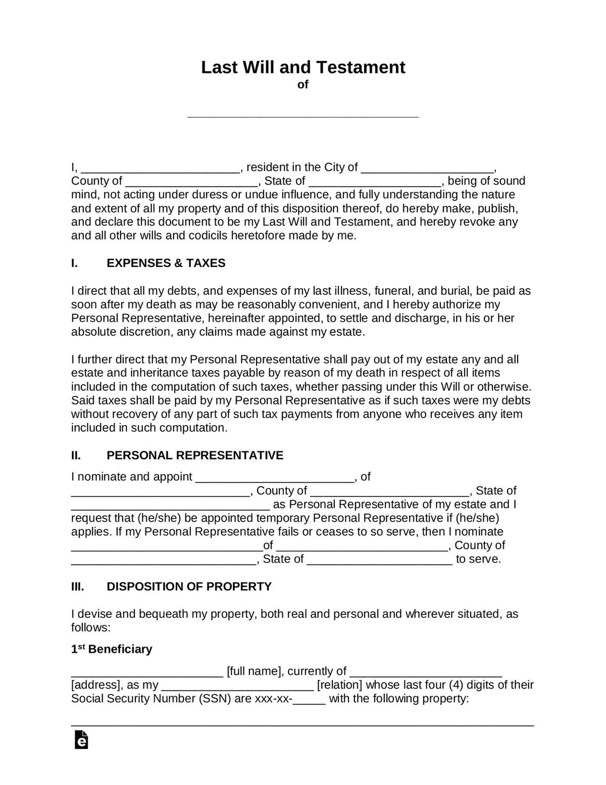 last will and testament template