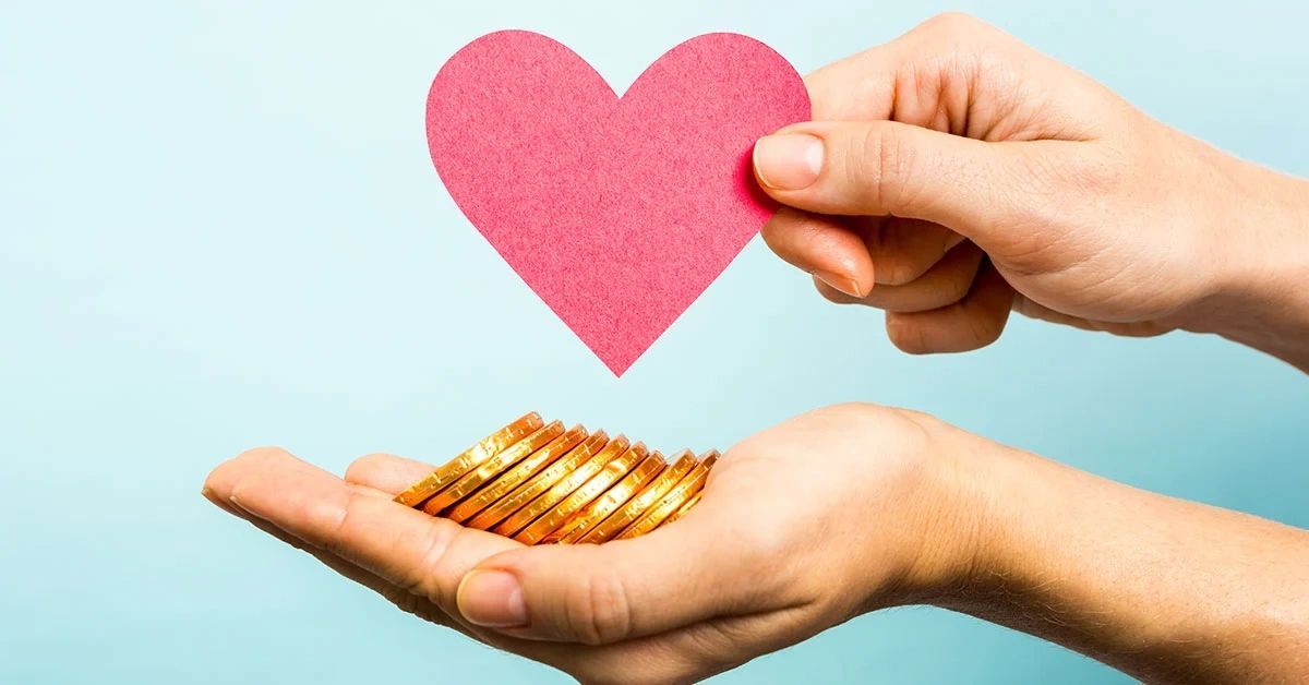 coins, giving heart