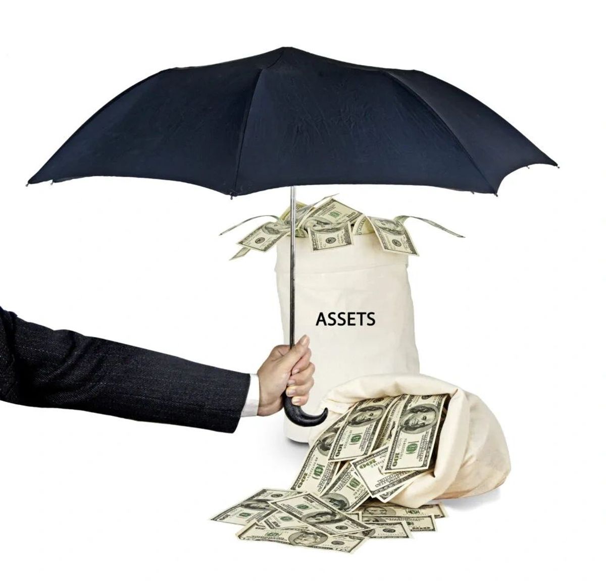 umbrella over bags of money