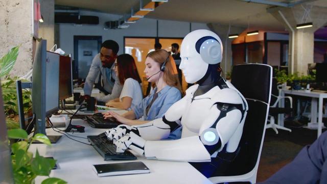 robot on a computer in the workplace