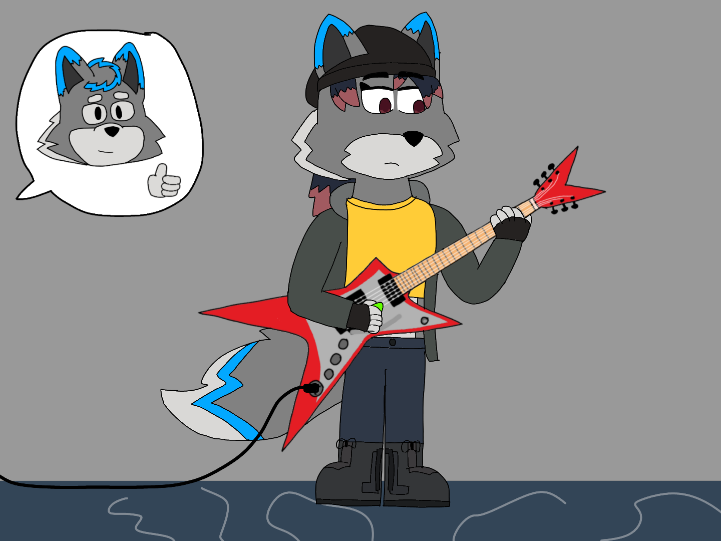 Zeydaan playing a guitar, while transforming into Martin the Wolf