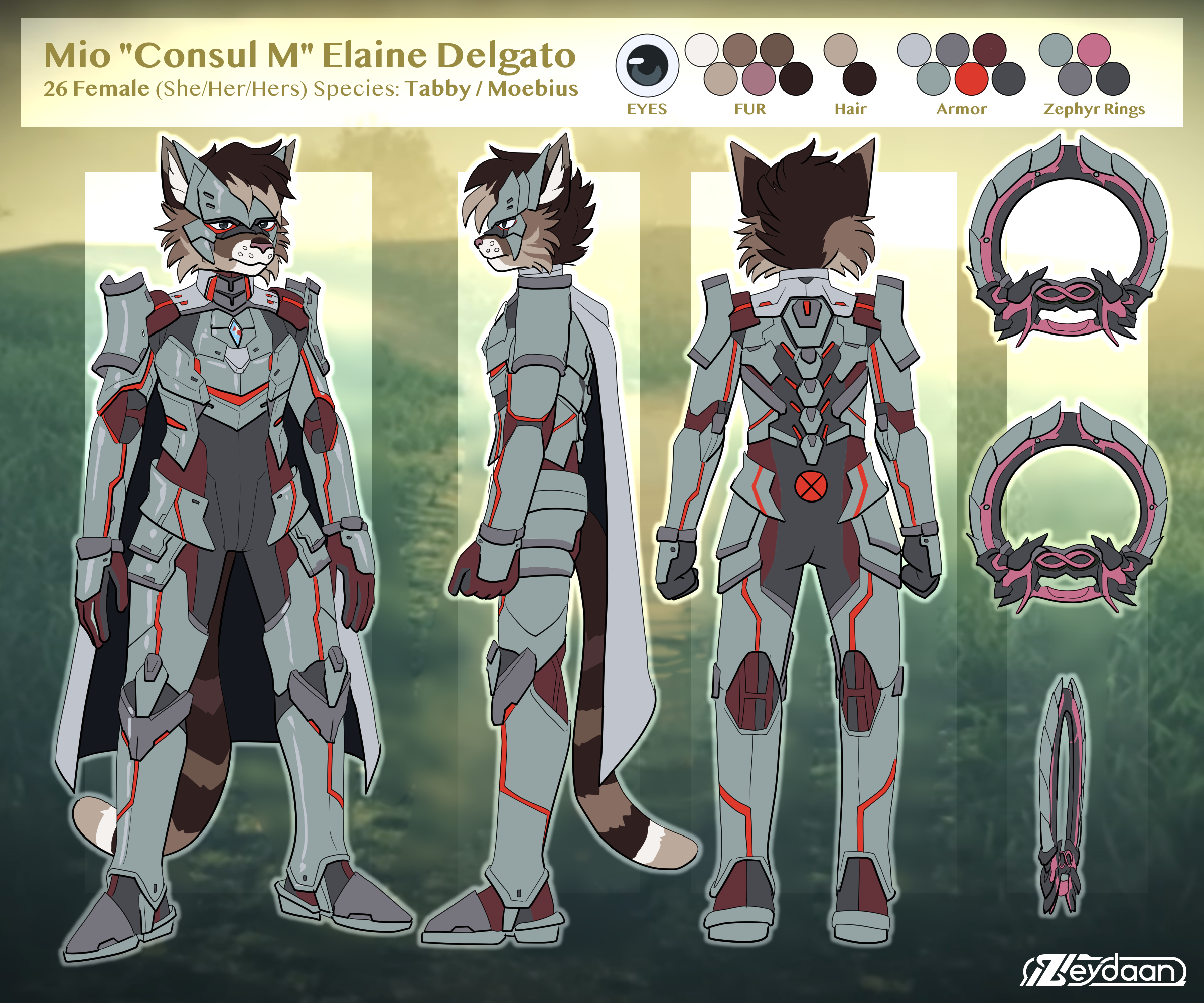 Reference of Mio Eleaine Delgato, a furry variant of the Xenoblade 3 character.