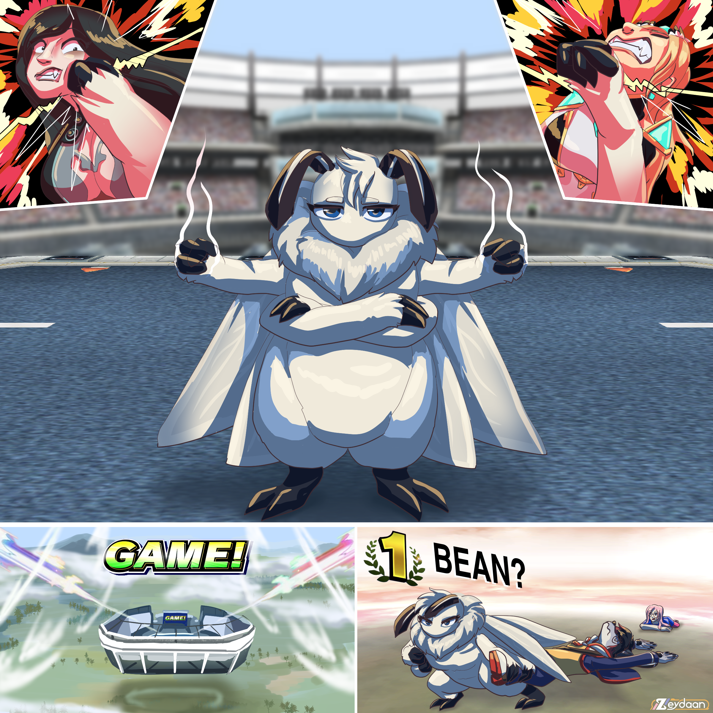 the true ending. Bean the moth punches Emily and Zeydaan in the face, knocking them both out of the arena, before grumpily dragging an unconscious Zeydaan away.