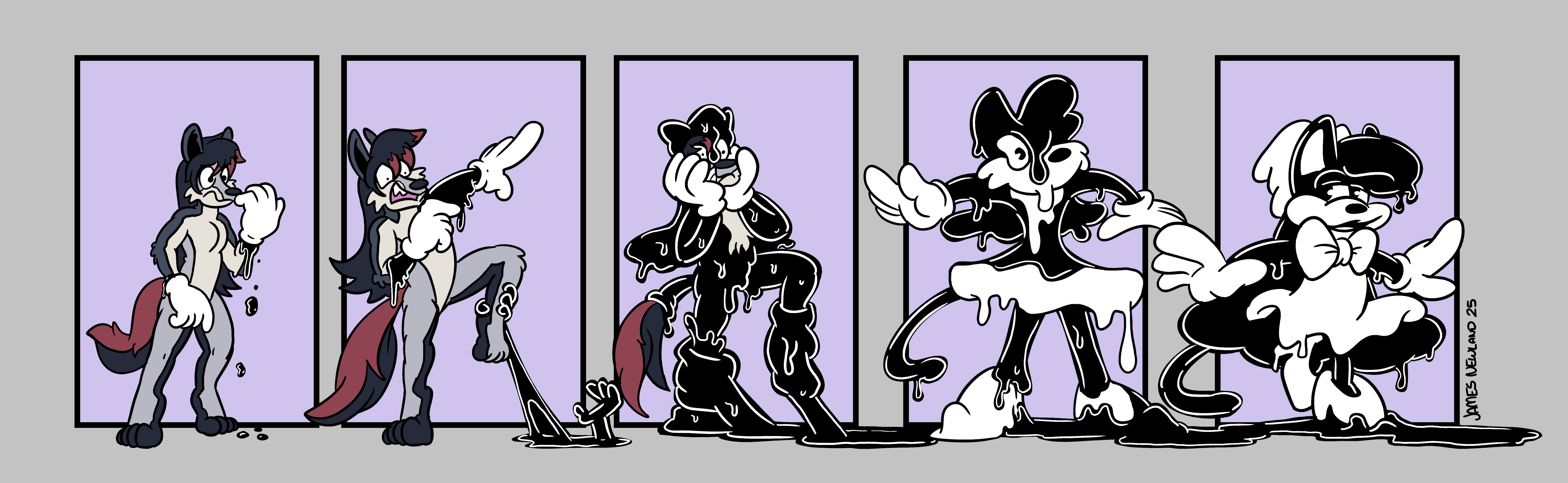 Zeydaan wearing some toon gloves, which leaks ink all over her, turning her into Mimsy - "Are these gloves... leaking?" "It's sentient Ink!" "Have you ever tried washing ink out of fur?" "Erm... what was I talking about? I forgot."