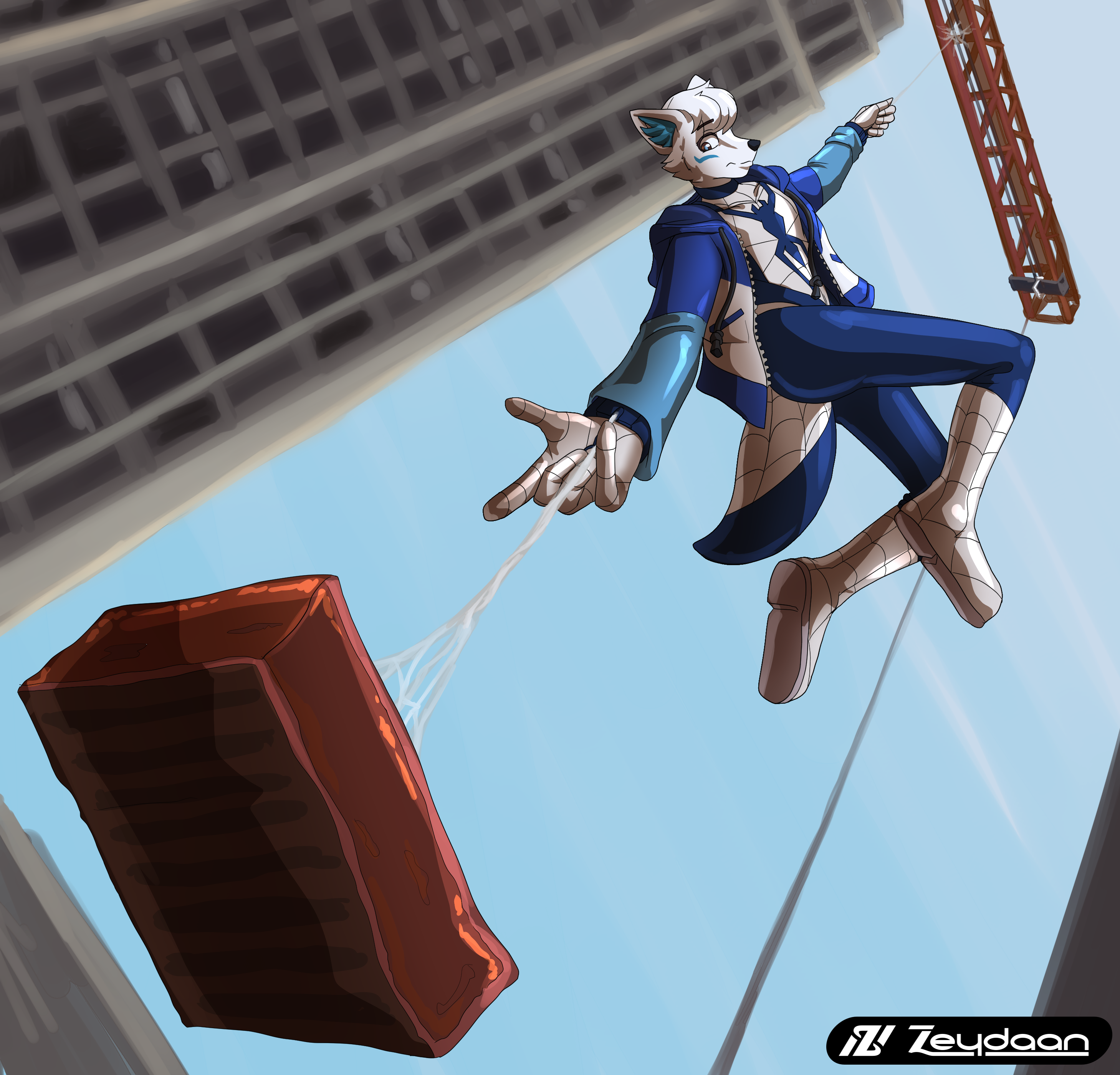 Spider-Hound dropping his brownie off a crane