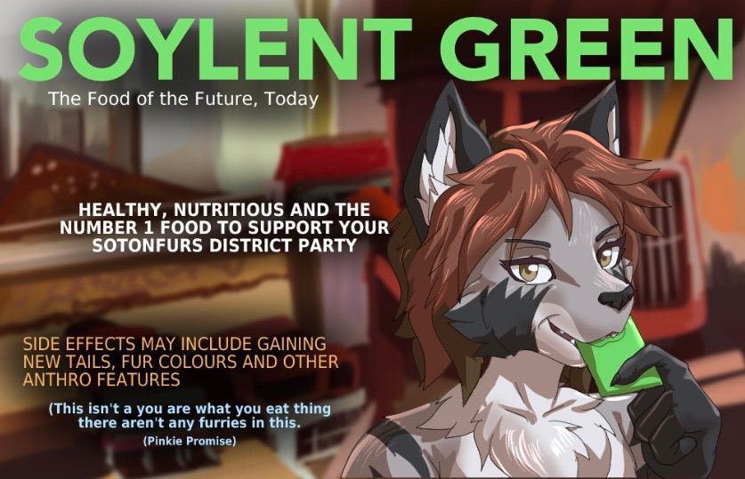 Annukat in a recreation of the original Soylent Green poster