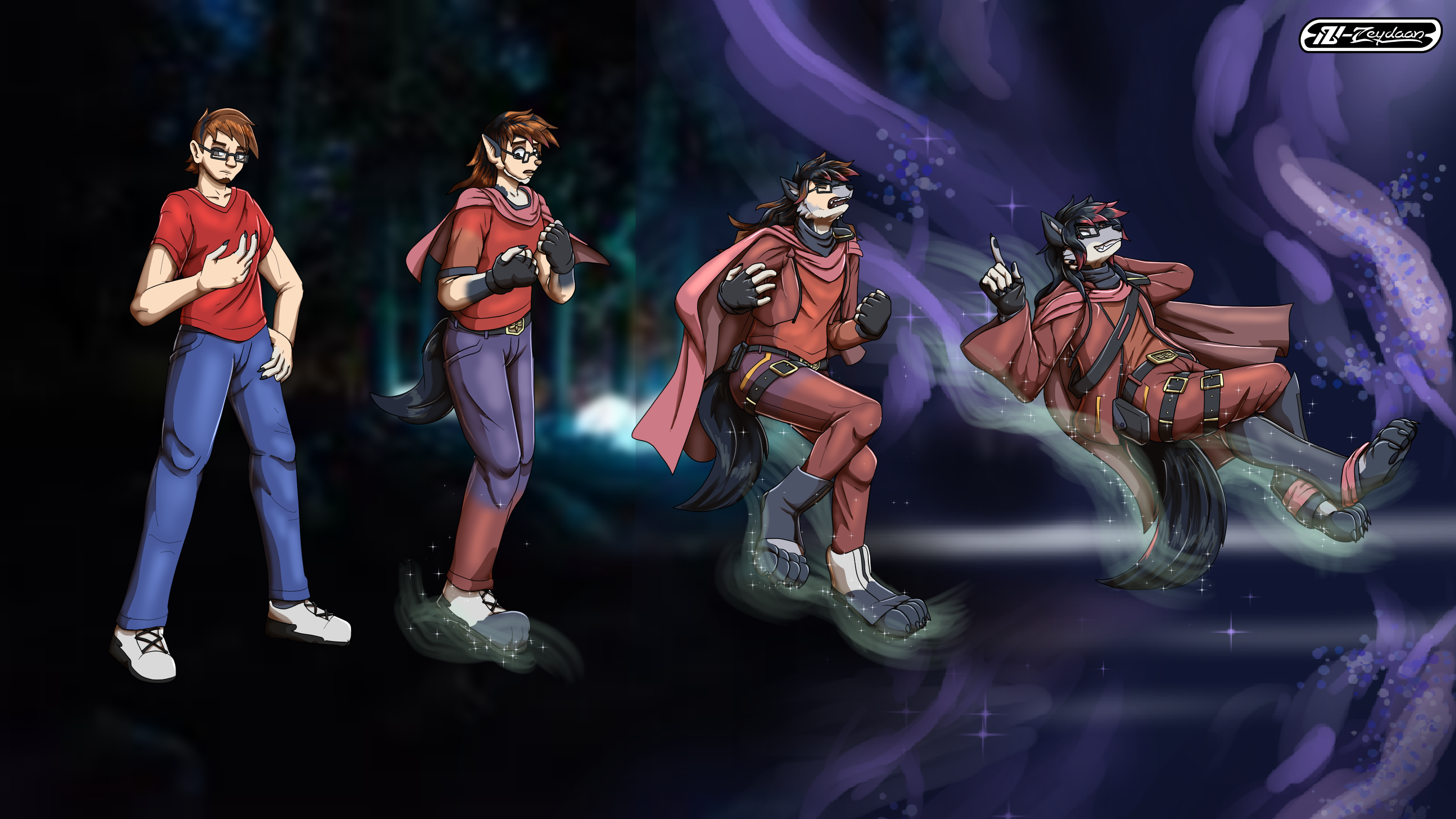Agent transforming into Zeydaan, including her outfit.